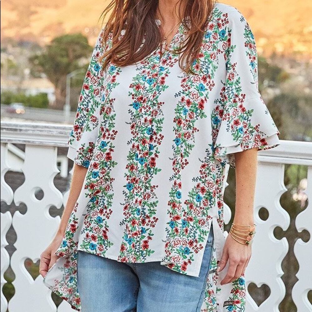 Matilda Jane Floral High Low Ruffled Our Atlas Top Women's S